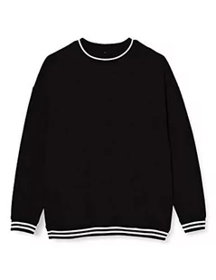 Build Your Brand Męska bluza College Crew, sweter dla mężczyzn z paskami na mankietach, dostępny w 3 kolorach, rozmiary S-5XL, czarny/biały, XXL - Swetry męskie - miniaturka - grafika 1
