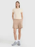 Spodenki damskie - 4F Spodenki dresowe damskie - beżowe M - miniaturka - grafika 1