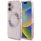 Etui i futerały do telefonów - Guess GUHMP16SHFWFCP iPhone 16 6.1" różowy/pink hardcase IML Flowers Wreath MagSafe - miniaturka - grafika 1
