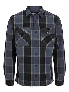 Koszule męskie - JACK & JONES Męska koszula Rddbrady Check Overshirt L/S Sn na czas wolny, Charcoal Gray/Checks:Comfort Fit, S - grafika 1