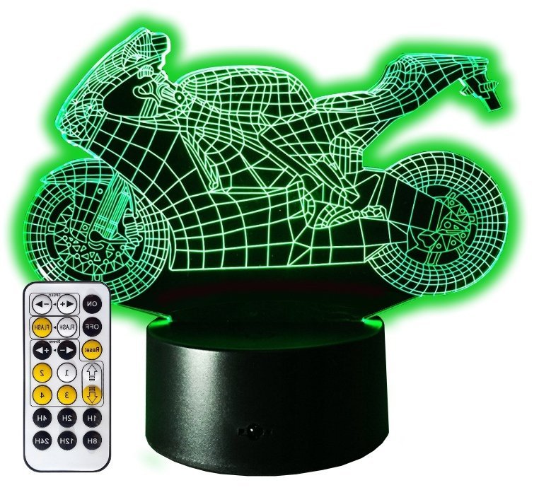 LAMPKA 3D LED MOTOR MOTOCYKL ŚCIGACZ USB / PILOT RGB