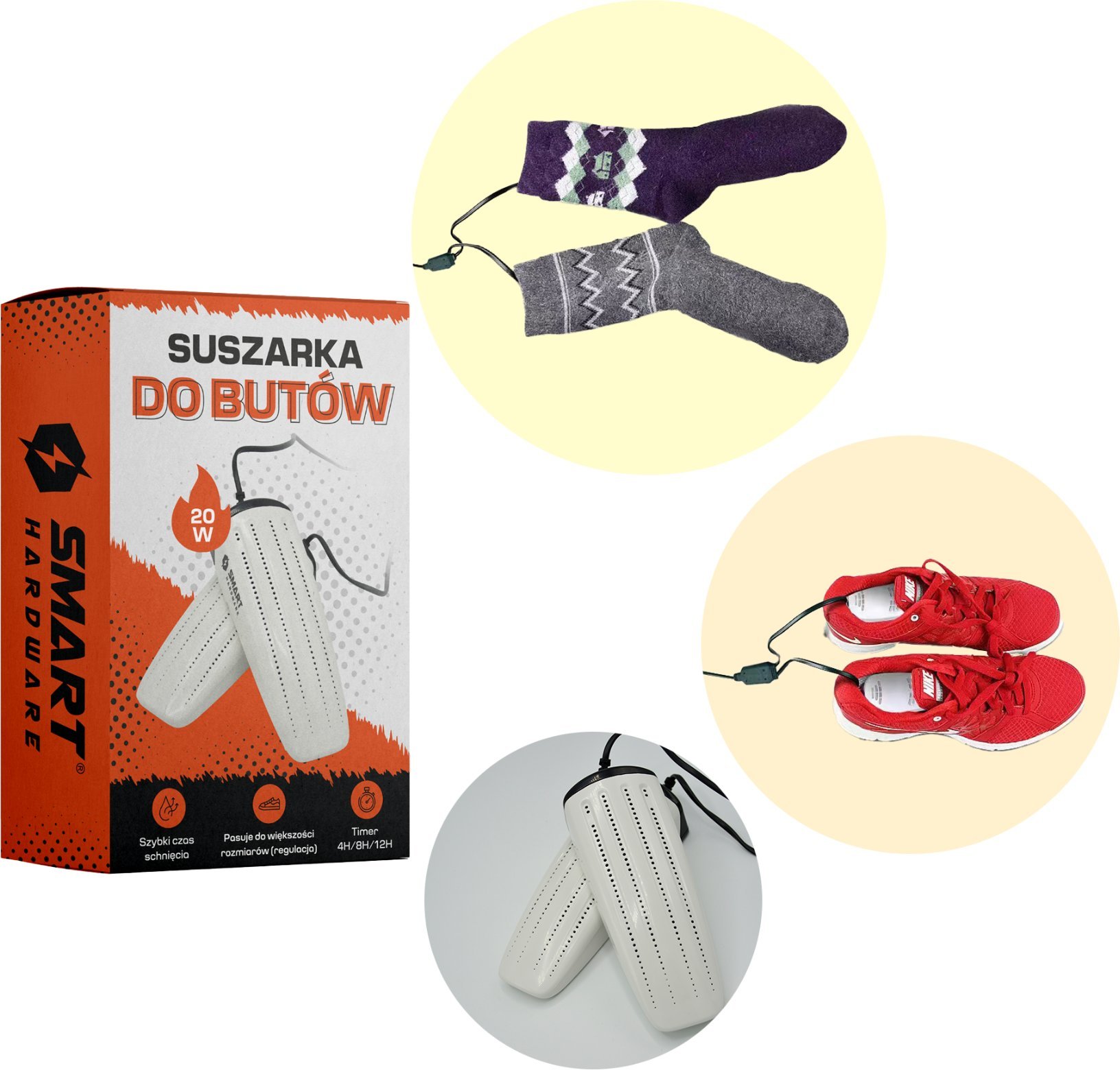 Suszarka do butów Smart Hardware SUSZARKA DO BUTÓW SMART HARDWARE BIAŁA EFEKTYWNA MOCNA 20W ROZSUWANA