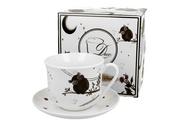 Filiżanki - Filiżanka do kawy i herbaty porcelanowa ze spodkiem DUO CHARMING OWLS 450 ml - miniaturka - grafika 1