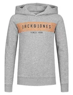 Bluzy dla chłopców - JACK&JONES JUNIOR Chłopięca bluza z kapturem Jcoplanet Sweat Hood FST Jnr, jasnoszary melanżowy, 176 - miniaturka - grafika 1