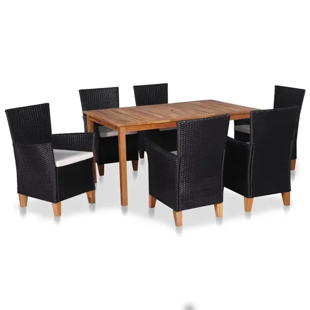 Zestaw mebli ogrodowych czarno-brązowy: stół 150x90x74 cm, 6 krzeseł 59