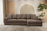 Narożniki - Sofa w kształcie L GABON narożnik funkcja spania tkanina Zoom brązowy prawy - miniaturka - grafika 1