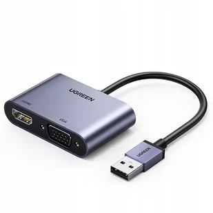 UGREEN przejściówka konwerter USB - HDMI 1.3 (1920 x 1080@60Hz) + VGA 1.2 (1920 x 1080@60Hz) szary (CM449) CM449 - Kable - miniaturka - grafika 1