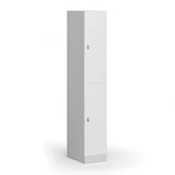 Szafki biurowe - Szafka ubraniowa ze schowkami, 2 schowki, 1850 x 300 x 500 mm, zamek obrotowy, drzwi laminowane, biała - miniaturka - grafika 1