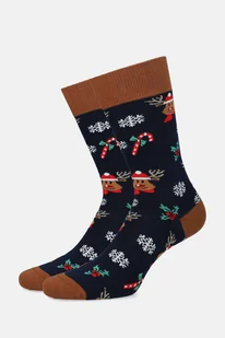 Skarpety Świąteczne Granatowo-Brązowe W Śnieżynki I Renifery - Skarpetki męskie Skarpety Świąteczne Granatowo-Brązowe W Śnieżynki I Renifery - Skarpetki męskie - miniaturka - grafika 1