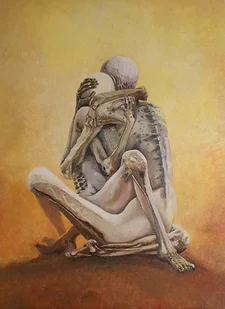 Duży obraz olejny Beksiński para zakochani - Obrazy i zdjęcia na płótnie - miniaturka - grafika 1