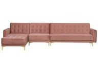 Sofy i kanapy - Beliani Sofa modułowa rozkładana welur różowa prawostronna ABERDEEN - miniaturka - grafika 1