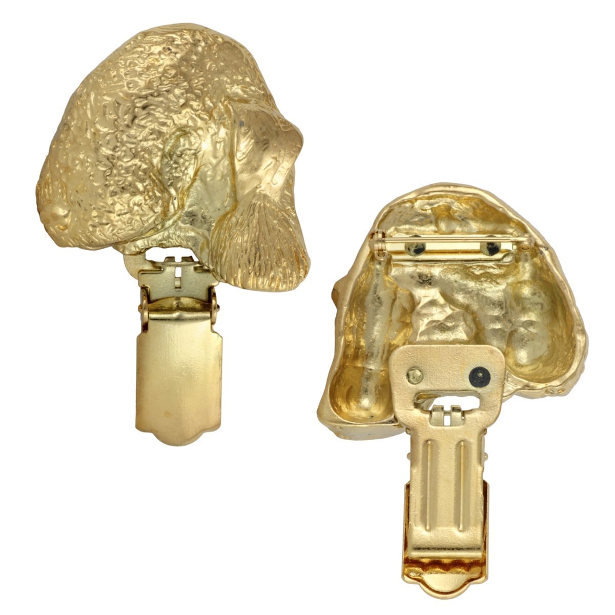 Bedlington Terrier, Rothbury Terrier - broszka z klipsem, pozłacany uchwyt na numer startowy, elegancka przypinka na wystawę psów marki Art-Dog