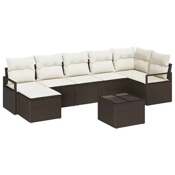 Zestaw sofa ogrodowa 7-częściowy, brązowo-kremowy, rattan