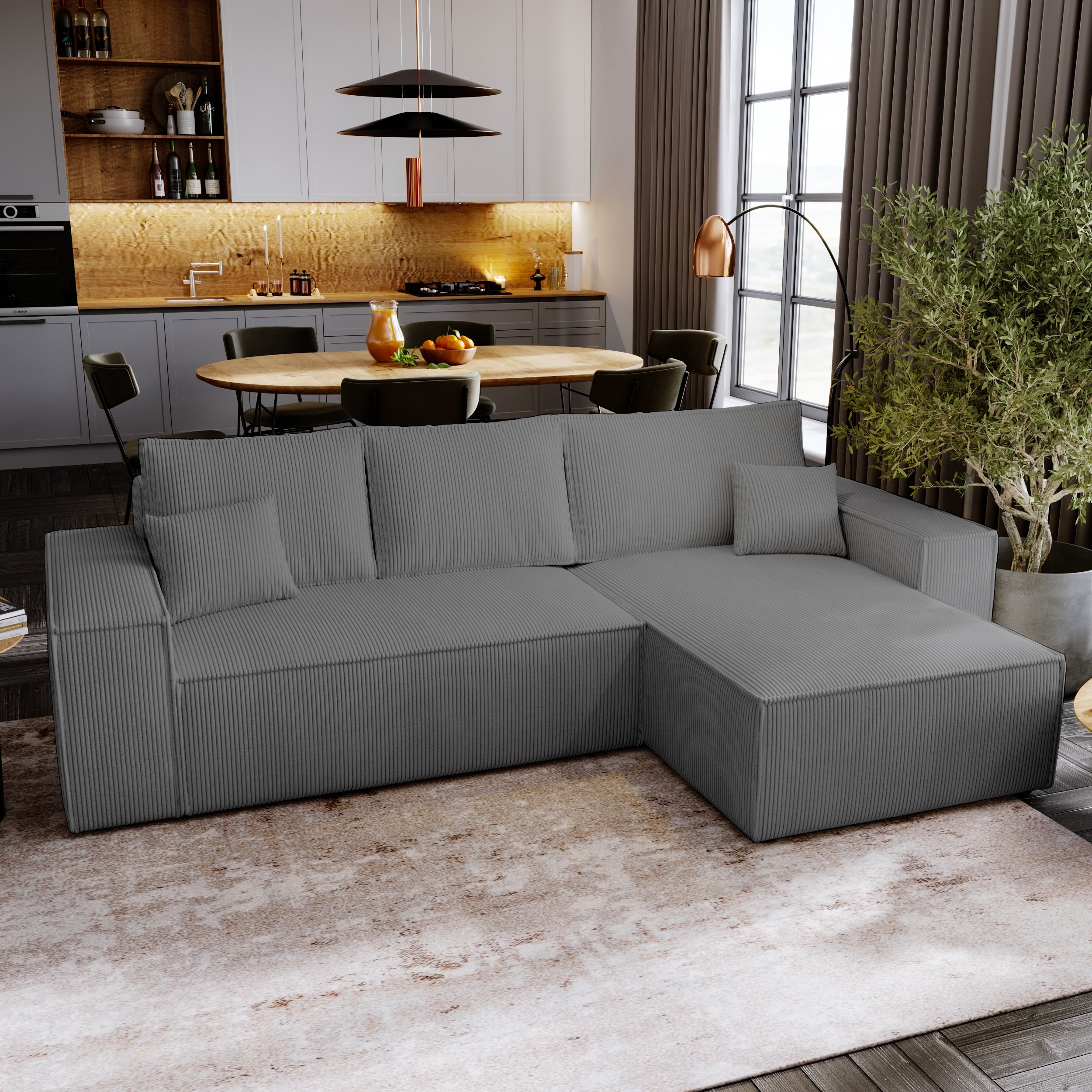 Narożnik z funkcją spania Majorka L - 280 cm sofa z funkcją spania, narożnik w kształcie litery L, zestaw wypoczynkowy - ciemnoszary & Poso 60