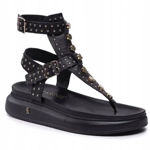 Czarne sandały japonki damskie Carinii B7225 płaski obcas skóra modne r.37 - Sandały damskie - miniaturka - grafika 1