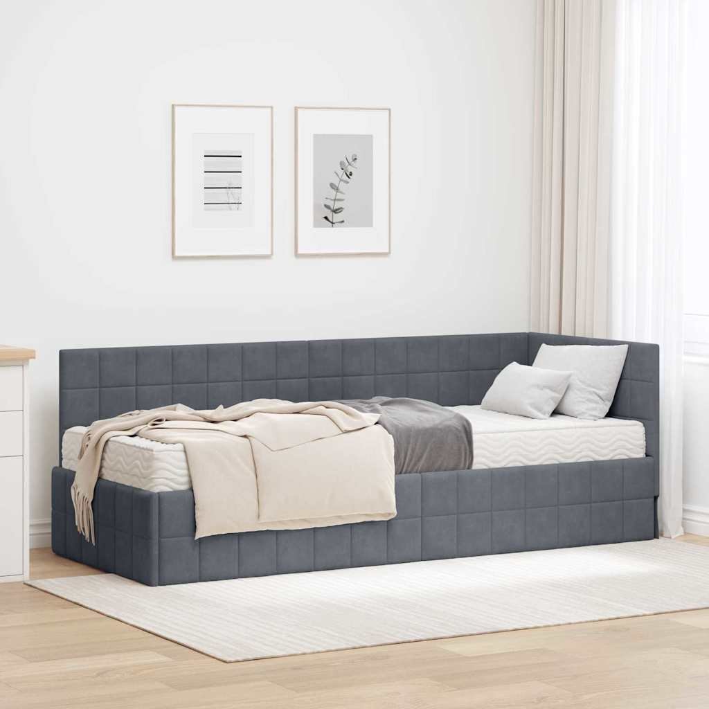 vidaXL Rama Łóżka Narożnego z Materacem 2 pcs Szary Aksamit