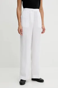 Tommy Hilfiger spodnie lniane damskie kolor biały szerokie high waist WW0WW46823 - Spodnie sportowe damskie - miniaturka - grafika 1