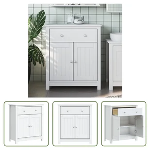 The Living Store Szafka łazienkowa BERG biała 69,5x34x80 cm lite drewno sosnowe - Szafki łazienkowe The Living Store Szafka łazienkowa BERG biała 69,5x34x80 cm lite drewno sosnowe - Szafki łazienkowe - miniaturka - grafika 1