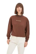 Bluzy damskie - Trendyol Damska bluza z wysokim dekoltem z hasłem, brązowa, XS, Brązowy - miniaturka - grafika 1