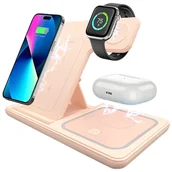 Ładowarki do telefonów - Ładowarka indukcyjna bezprzewodowa do IPHONE 13 14 15 16 17 APPLE Watch 3w1 15W - miniaturka - grafika 1