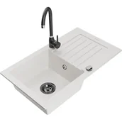 Zlewozmywaki z baterią - Mexen Pablo zlewozmywak granitowy 1-komorowy z ociekaczem i baterią kuchenną Telma, biały - miniaturka - grafika 1