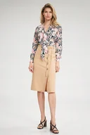 Spódnice - Elegancka SPÓDNICA z zakładką OZDOBNE GUZIKI beżowa M - miniaturka - grafika 1