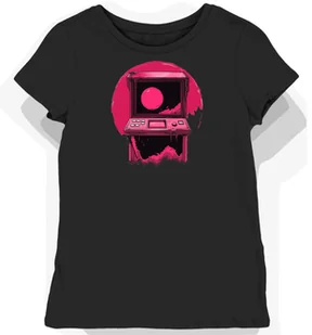 Koszulka damska czarna z nadrukiem czerwona moneta arcade XL - Koszulki i topy damskie - miniaturka - grafika 1