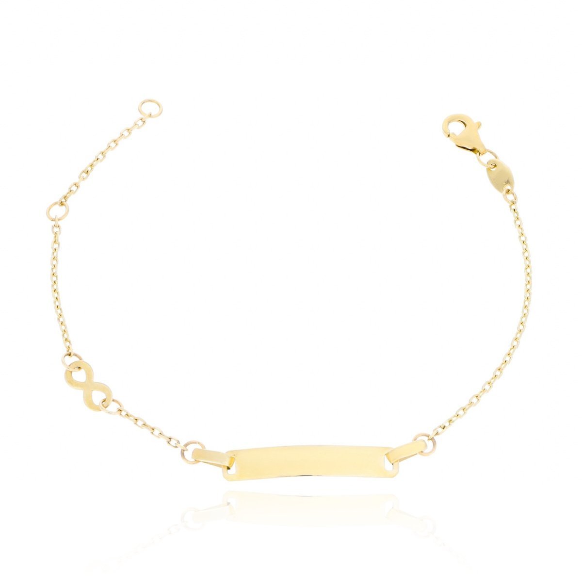 Złota bransoletka z blaszką i znakiem nieskończoności 14+2 cm pr. 333