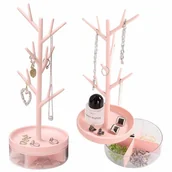 Biżuteria - akcesoria - Stojak wieszak drzewko na biżuterię organizer z szufladkami różowy - miniaturka - grafika 1