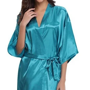 Szlafrok satynowy - Morski M - Szlafroki damskie - miniaturka - grafika 1