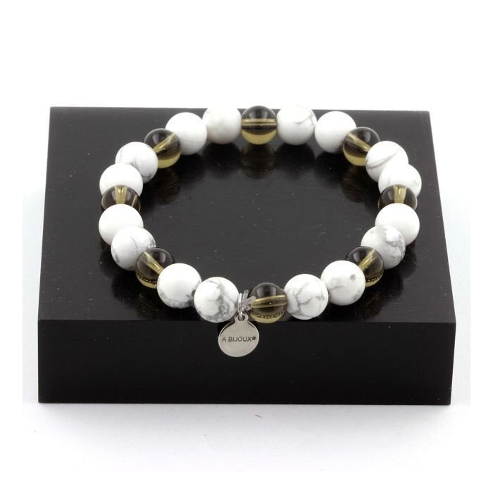 Bransoletka Perły Kwarc dymny + Howlit 8 mm