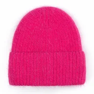 Czapki damskie - DAMSKA ELEGANCKA CZAPKA WEŁNIANA WEŁNA ZIMOWA NA ZIMĘ 60% Angora RÓŻOWA - miniaturka - grafika 1