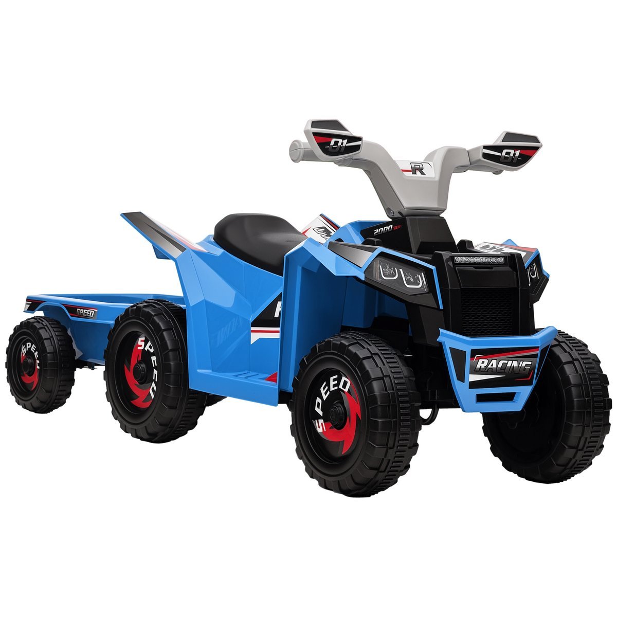 HOMCOM Elektryczny quad dziecięcy 6V, pojazd dziecięcy, samochód elektryczny z przyczepą dla dzieci w wieku 1,5-3 lat, 2,5 km/h, metal, 106 x 41,5 x..