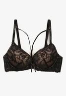 Biustonosze - Czarno-Beżowy Biustonosz z Koronką i Ozdobnymi Paskami Korzedi - miniaturka - grafika 1