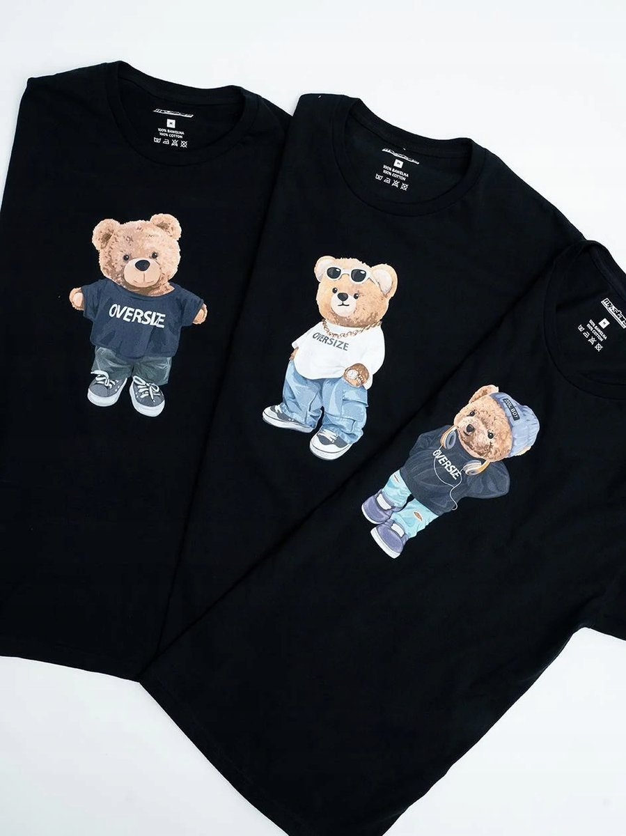 T-SHIRT Zestaw 3 SZTUK KOSZULEK Męskich MIŚKI MISIE Czarnych MyStars XXL