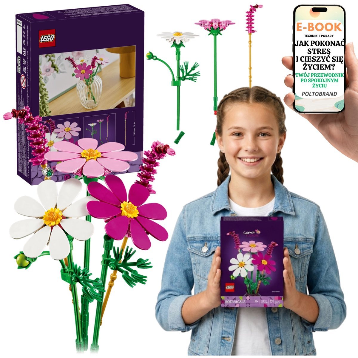 LEGO Botanicals Kosmosy Kwiaty Do Wazonu Dekoracja Pokoju (11514) + E-BOOK-1