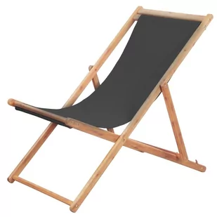 vidaXL Składany leżak plażowy, tkanina i drewniana rama, szary - Fotele i krzesła ogrodowe - miniaturka - grafika 1