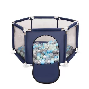Selonis Sześciokąt składany KS-100X z piłeczkami 6cm niebieski: perła-szary-transparent-babyblue-mięta 63x64/200piłek - Maty edukacyjne - miniaturka - grafika 1