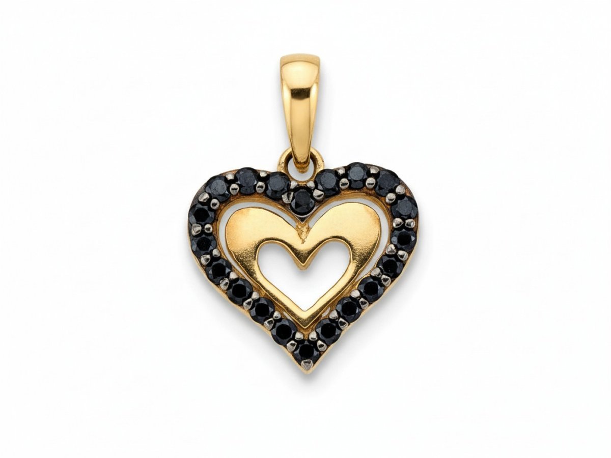 Zawieszka złote serce 585 14k z czarnymi cyrkoniami 1.07g