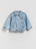 Spodnie i spodenki dla dziewczynek - Reserved - Jeansowa kurtka z haftem - niebieski - miniaturka - grafika 1