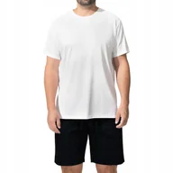 Piżamy damskie - Piżama MĘSKA Bawełniana Biała Krótki Rękaw Spodnie Czarne Do Snu - L - miniaturka - grafika 1