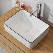 Umywalki - HOROW Umywalka nablatowa, kwadratowa, biała, odpowiednia do małych łazienek lub toalet gościnnych 48.3 x 37.4 x 13.5 cm - miniaturka - grafika 1