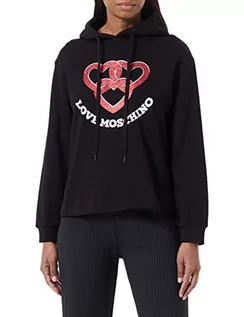 Bluzy damskie - Love Moschino Damska bluza z kapturem o regularnym kroju z łańcuszkiem w kształcie serca, czarny, 48 - grafika 1