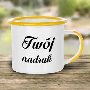 Kubek metalowy, emaliowany 360 ml z żółtym uszkiem i rantem z Twoim nadrukiem - Kubki - miniaturka - grafika 1