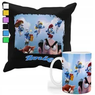 Gadżety dla niej i dla niego - ZESTAW KUBEK + PODUSZKA Z POSZEWKĄ- PREZENT DLA FANA THE SMERFS + IMIĘ - miniaturka - grafika 1