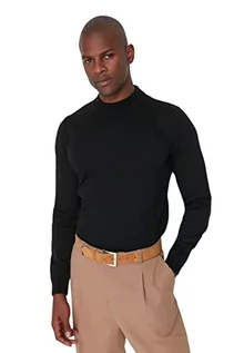 Bluzy męskie - Trendyol Męska bluza z wysokim dekoltem, gładka, wąska bluza, czarna, XL, Czarny, XL - grafika 1