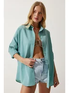 Bluzki damskie - Happiness Istanbul Bluzka "Happiness Istanbul" w kolorze turkusowym - miniaturka - grafika 1