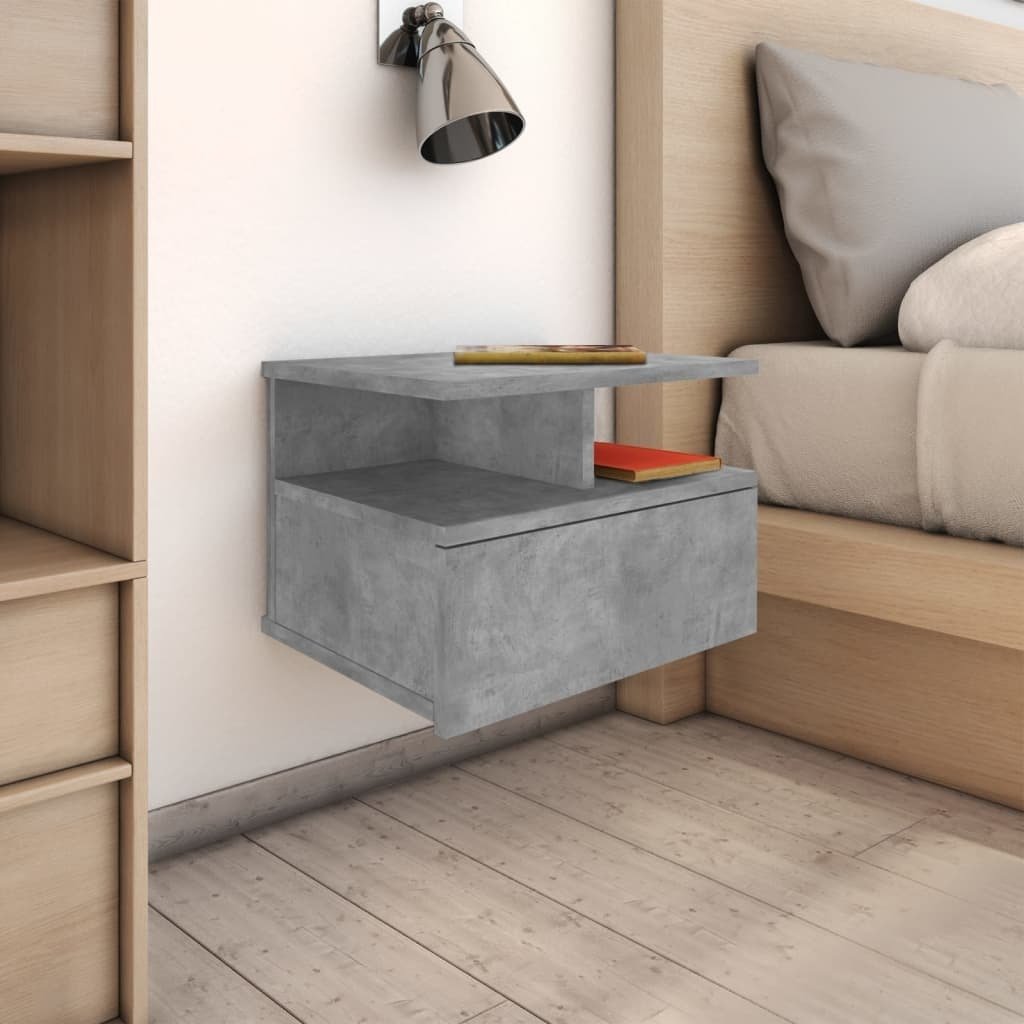 Wisząca szafka nocna betonowa szara 40x31x27 cm materiał drewnopochodny