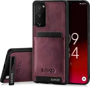 SURAZO Premium skórzane etui na telefon Samsung Galaxy S20 FE 5G - odporne na wstrząsy skórzane etui na telefon komórkowy z funkcją podstawki Zderzak ochronny Burgundia - Etui i futerały do telefonów - miniaturka - grafika 1
