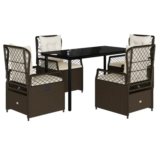 Zestaw mebli ogrodowych rattan PE czarny 140x70x74 + 4 krzesła brązowe 55